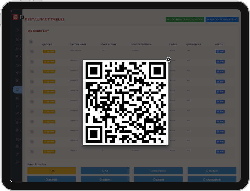 Qr Kodları Masalara Yerleştirin