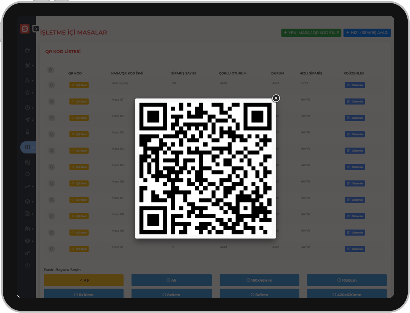 Qr Kodları Masalara Yerleştirin